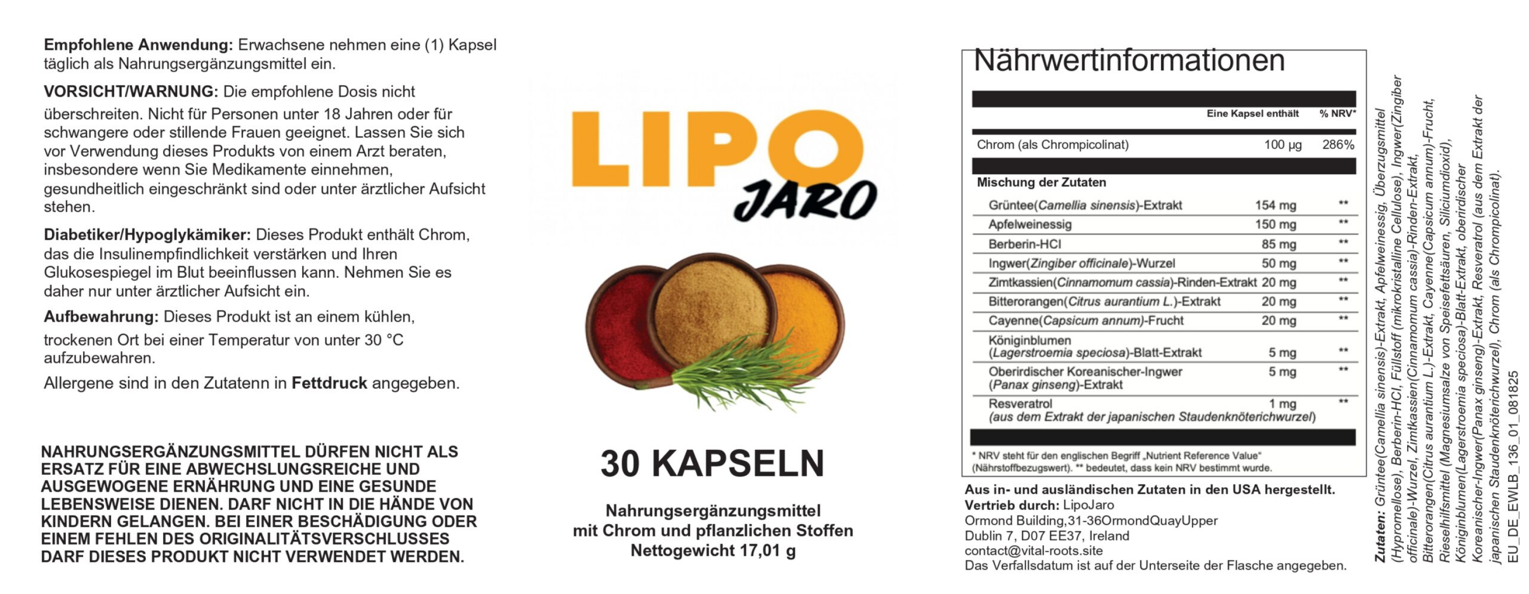 Supplement facts label